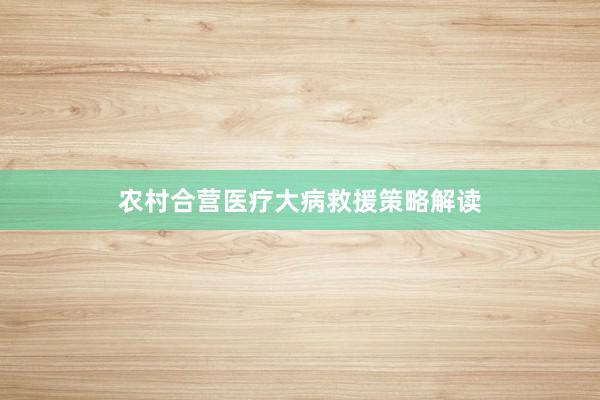农村合营医疗大病救援策略解读